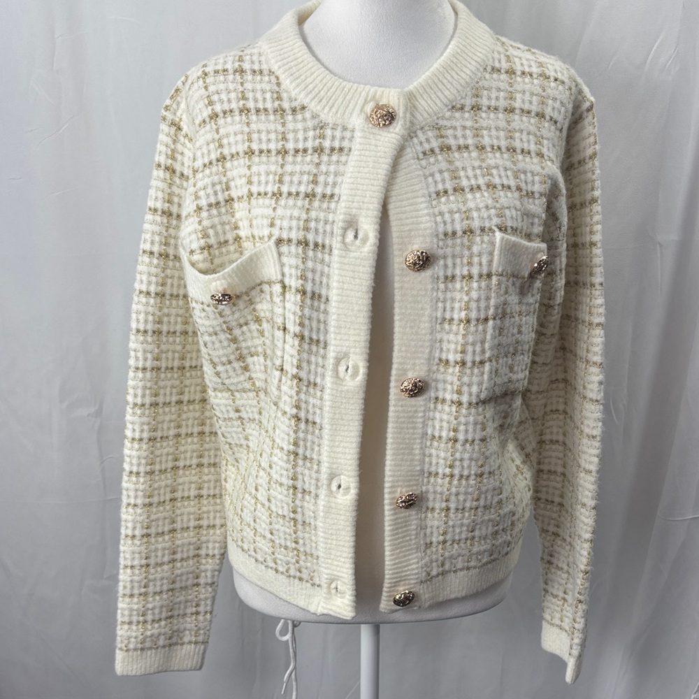 Line & Dot White and Gold Sweater Cardigan